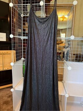 aerie Shimmery Black Maxi Slip Dress
